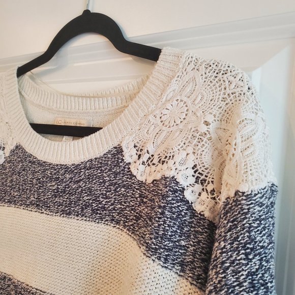 White and Grey striped sweater with lace detail by Lauren Conrad - Picture 11 of 12